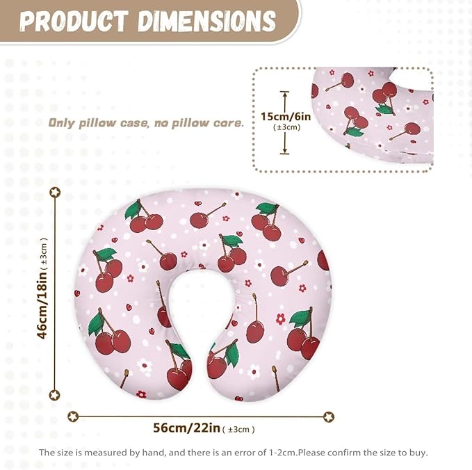 Cherry Pattern Nursing Pillow Cover Stretchy and Soft Nursing Cover for Breastfeeding Pillows Pillow Slipcover for Baby Girls Boys Newborn
