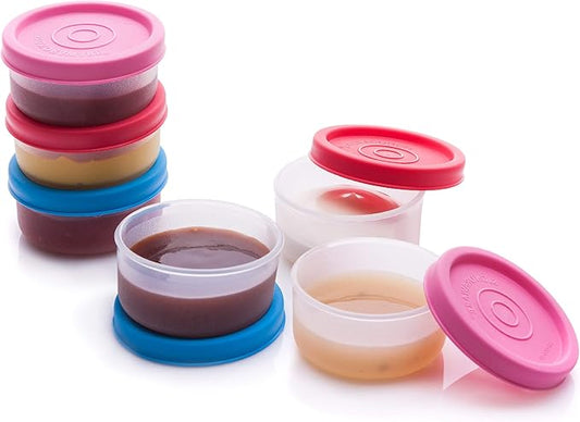 SIGNORA WARE Condiment Containers with Lids- 6 pk. 1.3 oz.Salad Dressing to go Small Food Storage Containers- Sauce Cups Leak proof Reusable Plastic BPA free for Lunch Box Picnic Travel