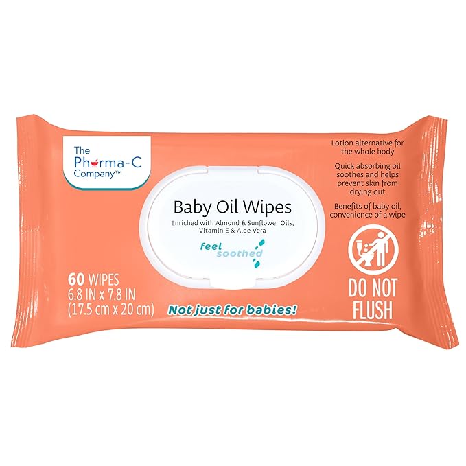 The Pharma-C Company Baby Oil Wipes (9 Packs of 60) Enriched with Almond and Sunflower Oils, Aloe and Vitamin E.