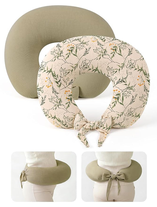 lulumoon Muslin Nursing Pillow Covers - 2-Pack Cotton Slipcovers for Breastfeeding Pillow - Extended Adjustable Strap for Secure Fit & Stable Support - Hidden Zipper Safety for Bottle-Feeding