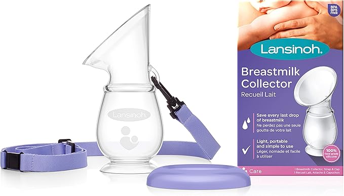 Lansinoh Breastmilk Collector Breastpump for Excess Breast Milk from Breastfeeding Mums BPA BPS Free 100% Silicone with Lid & Neck Strap, Transparent