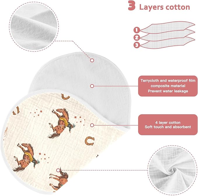 Farm Western Cowboys Burp Cloths Baby Boys Girls Absorbent Soft Cotton Burping Cloths Rags, 1 Pack