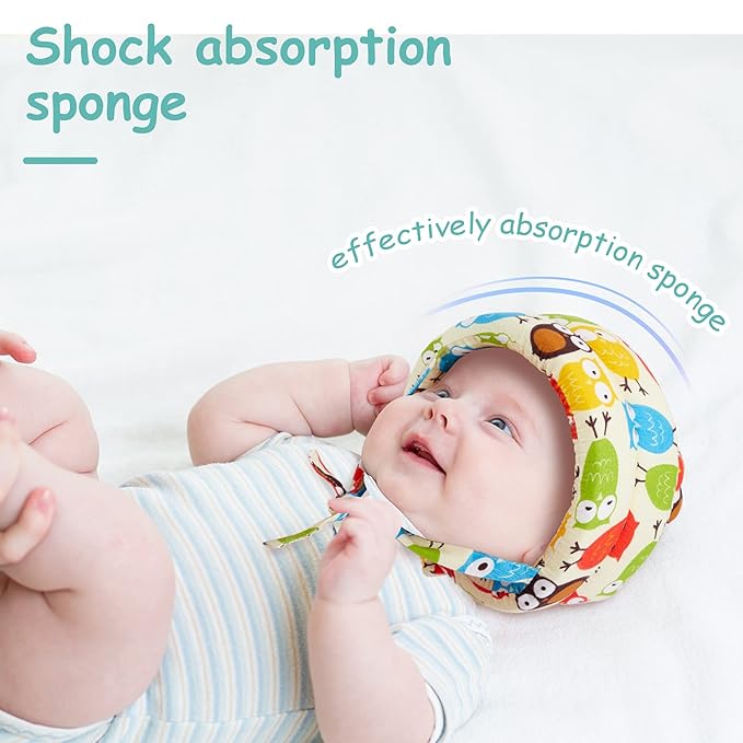 Geyoga 2 Pack Baby Head Protector with 2 Pair Toddler Knee Pads Baby Helmet for Crawling Walking Adjustable Soft Safety Headguard Toddler Protective Cap 6-12 Months 1-2 Years Old(Soccer, Owl Style)