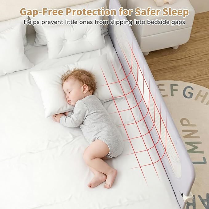 Bed Rail for Toddlers,71in Foldable Bed Rail for Baby, Baby Bed Rail Guard with Reinforced Carbon Steel Frame&Connectors for Twin Full Queen King Bed