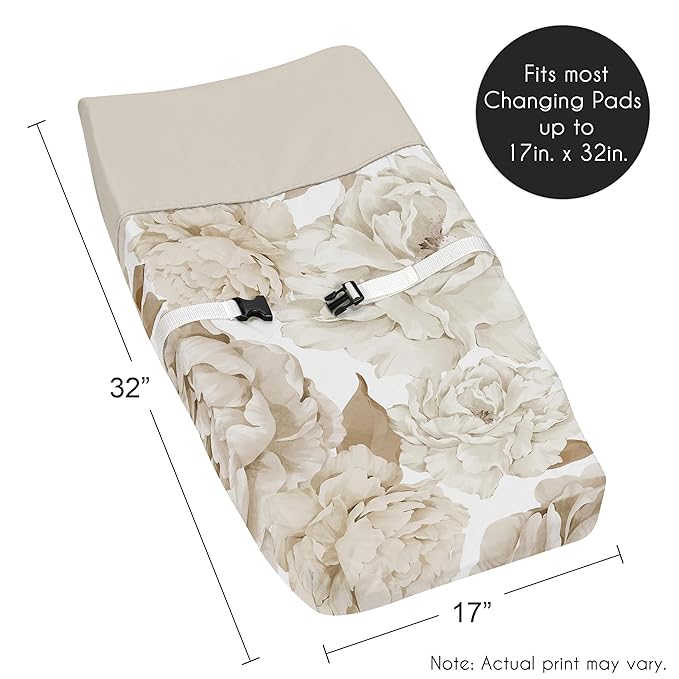Sweet Jojo Designs Taupe Beige Boho Shabby Chic Floral Girl Baby Changing Pad Cover - Infant Newborn Diaper Table Change Mat Sheet - Tan Ivory Bohemian Vintage Garden Watercolor Flower Nature Elegant