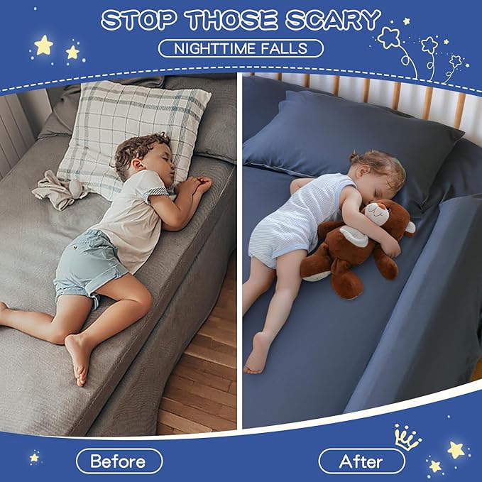 Bed Bumpers for Toddlers Foam Bed Rail for Toddlers 2 Pack Bed Rails Bumper for Queen, King, Twin, Full-Size Bed with Non-Slip Machine Washable Cover
