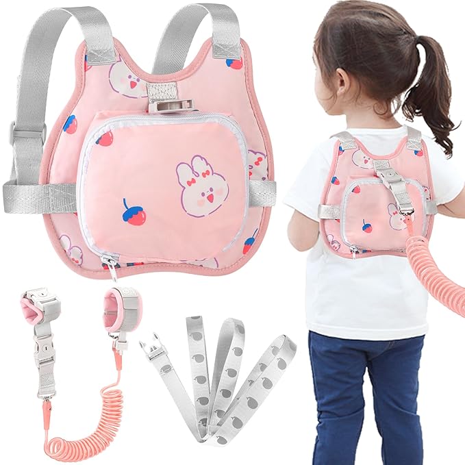 Toddler Harness Leash + Anti Lost Wrist Link, Accmor Toddler Leash-Baby Walking Safty Harness for Kids Walking Wristband Assistant Strap Belt for Girl (Pink)