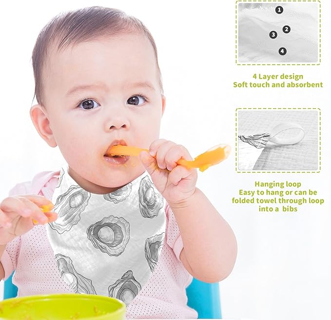 vvfelixl Baby Muslin Washcloths Hand-Drawn Pearl Oyster Baby Burp Cloths Cotton Babys Face Towel for Infants Soft 11.8 X 11.8 in, 3 Pack