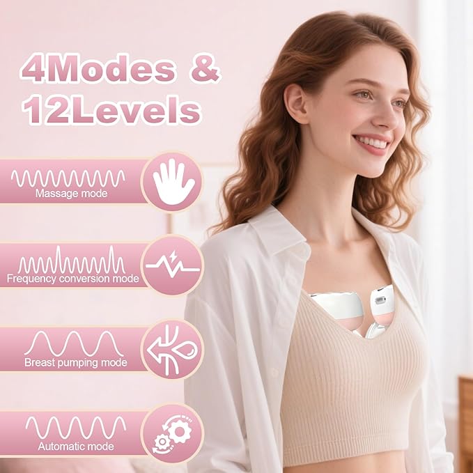 Electric Hands-Free Breast Pumps, Wearable Breast Pump with 4 Modes, 12 Levels, LCD Display, Memory Function Rechargeable with Massage and Pumping Mode 24mm Flange (2 Pack)
