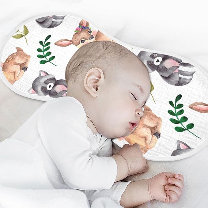 Raccoons Deer Forest Flower Leaf Muslin Burp Cloths for Baby 2 Pack 100% Cotton Baby Washcloths Bibs for Boy Girl