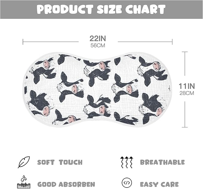 Farm Cows Cute Burp Cloths Baby Boys Girls Absorbent Soft Cotton Burping Cloths Rags, 4 Pack