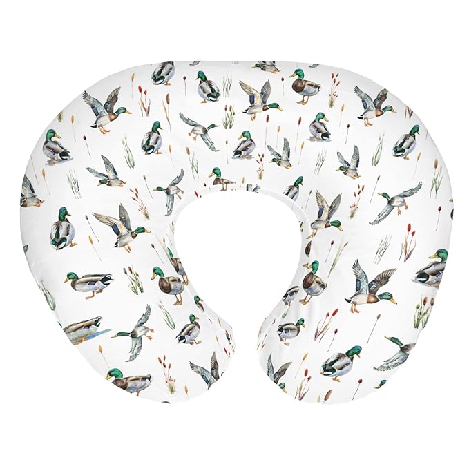 Watercolor Mallard Ducks Baby Nursing Pillow Covers for Boy Girl Duck Hunting Nursery Pillowcase for Breastfeeding Pillows Wild Ducks Birds Soft Stretchy Slipcovers for Newborn Infant