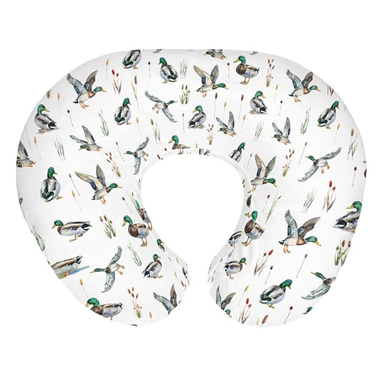 Watercolor Mallard Ducks Baby Nursing Pillow Covers for Boy Girl Duck Hunting Nursery Pillowcase for Breastfeeding Pillows Wild Ducks Birds Soft Stretchy Slipcovers for Newborn Infant