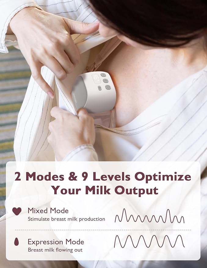 Momcozy S9 Pro Upgraded Wearable Breast Pump, Hands-Free Design with Extended Battery Life & LED Display, Double Electric Portable Pump with 2 Modes & 9 Levels, 24mm, 1-Pack, Gray