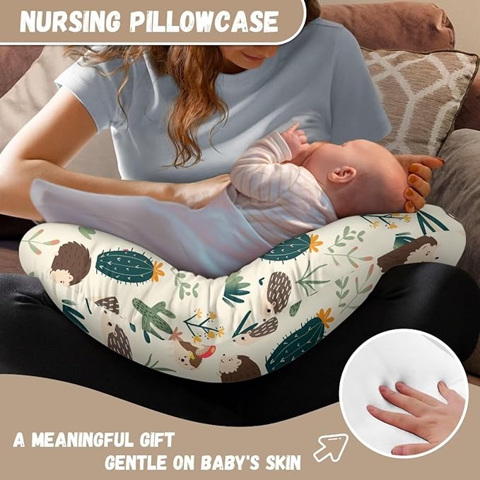 Hedgehog Cactus Bottle & Breast Feeding Pillow Covers Soft & Breathable Fabric Nursing Slipcover with Hidden Zipper for Baby Boy and Girls, Home Nursery Room Sofa Car Decor