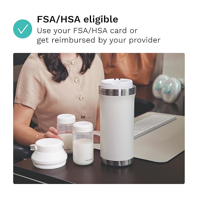 Baby Brezza All Day Portable Breastmilk Cooler, Large 20z Capacity, Insulated Travel Bottle Includes 2 Ice Packs + 2 Bottles, Soft White