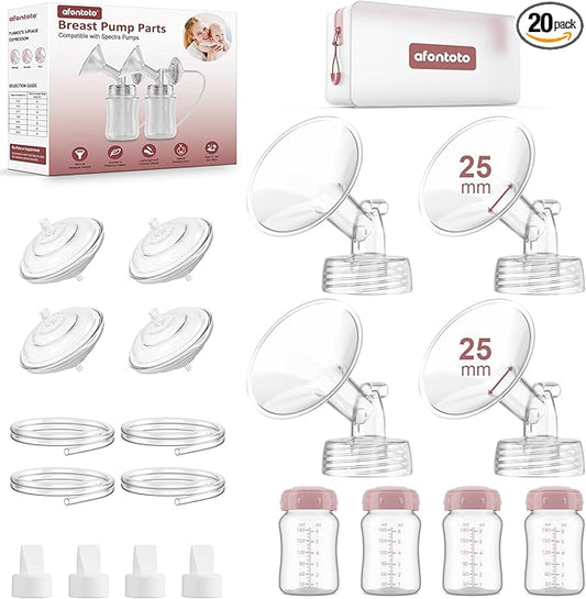 25mm Flange Replacement Pump Parts Compatible with Spectra S1/S2/9Plus, 4 Set Pump Parts Kit for Spectra Include 25mm Flange,Duckbill Valve,Backflow Protector,Tube,Bottle, Not Original Accessories