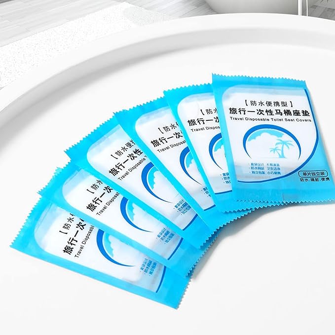50PCS Disposable Travel Toilet Seat Plastic Cushion Waterproof Portable Toilet Seat Cushion Individually Packed, Easy to Carry for Traveling