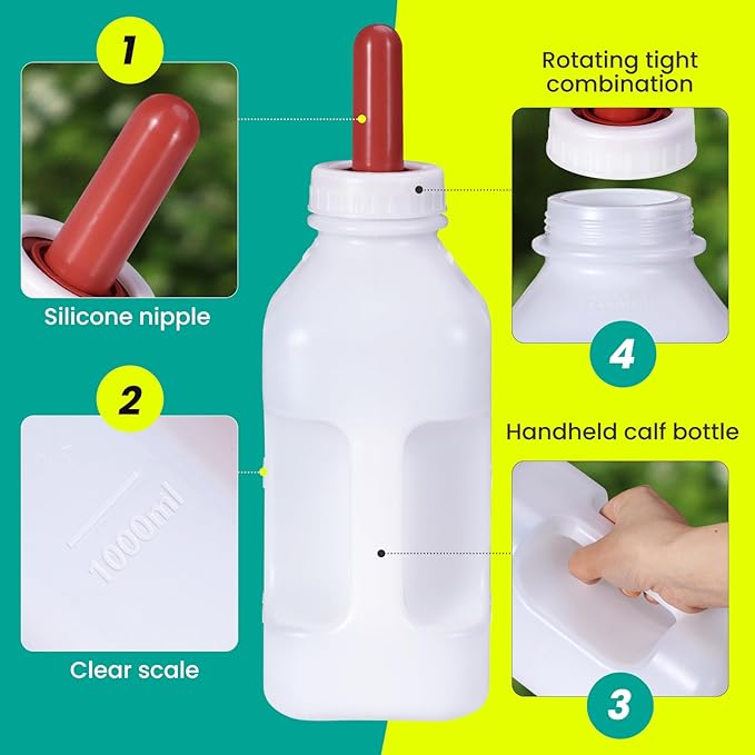 Screw Nipple Calf Bottle 2 Quart,Calf Feeding Device with Rubber Nipple & Cap,Calves Nursing Milk Feeding Bottle with Handle Livestock Supplie