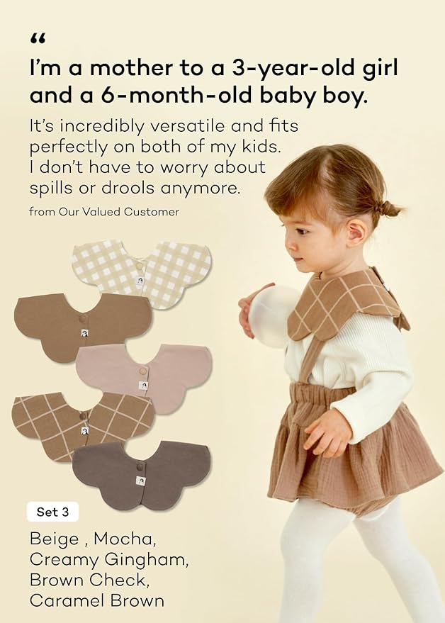 Konny Baby Bib 3/5/7-Pack Set, 360 ° Rotate, Soft and Absorbent Drooling for Toddler Boys Girls Baby Essentials