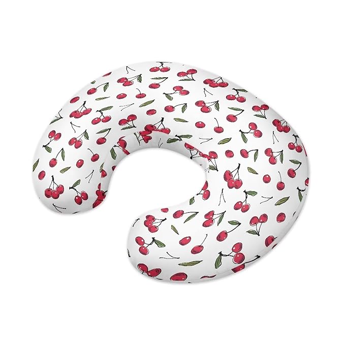 Cherry Nursing Pillow Cover for Baby Girl Boy Removable Breastfeeding Pillow Slipcover Safe and Snug for Baby Nursing Pillowcases for Moms Cock Nursing Covers Red