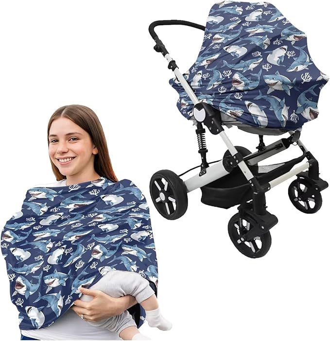 Sharks Basket Covers & Nursing Pillow Cover for Baby Newborn Registry & Shower Gift for Boys Girls Breathable Washable Not Easy to Fade