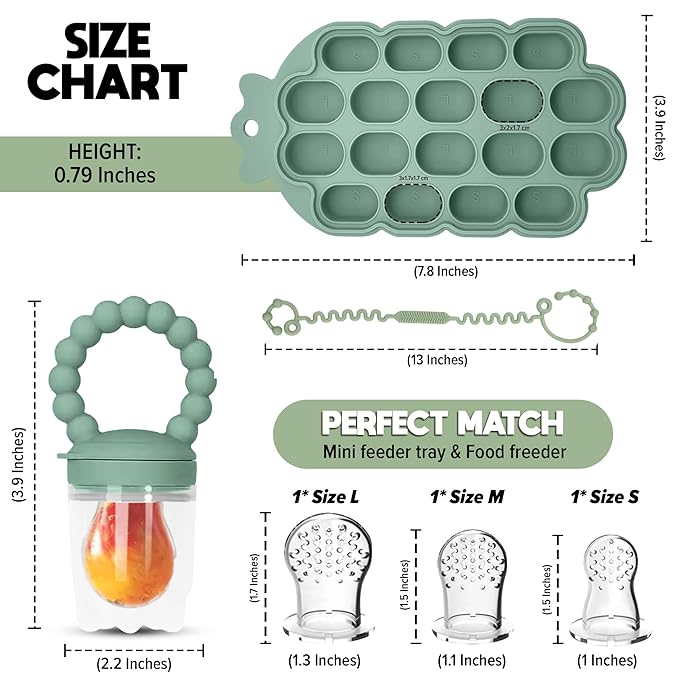 O’doe Baby Popsicle Molds Teething Set (18-Hole) - Fruit Pacifier Feeder with 1 Clip, 1-Pack Freezer Tray with Lid and 6 Extra Pacifiers, Teething Popsicle Mold BPA-Free