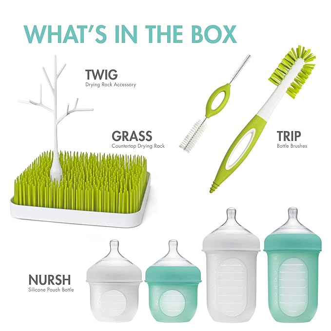 Boon NURSH Silicone Bottles and Grass Bundle Bottles & Cleaning Accessories Starter Set