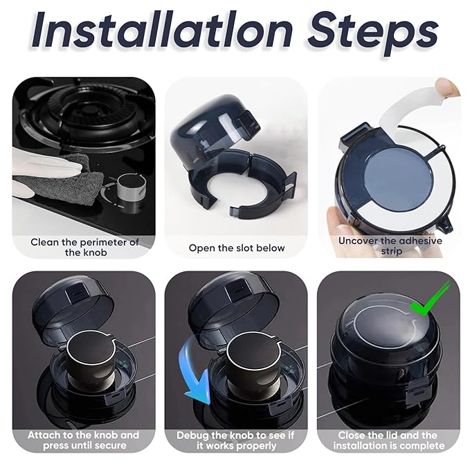 6 Pack Stove Knob Safety Covers, Universal Size, Gas Stove knob Covers with Extra Adhesive, Waterproof, Oil-Resistant, and Heat-Resistant, Gas Stove Knob Covers for Child Safety and Pet(Black)