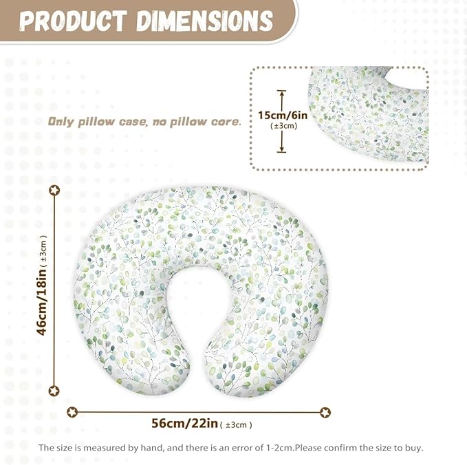 Nursing Pillow Cover Stretchy，Breastfeeding Pillow Slipcover for Baby Girls，Green Leaf Print,Soft Snug Fits On Newborn Feeding Pillow Case