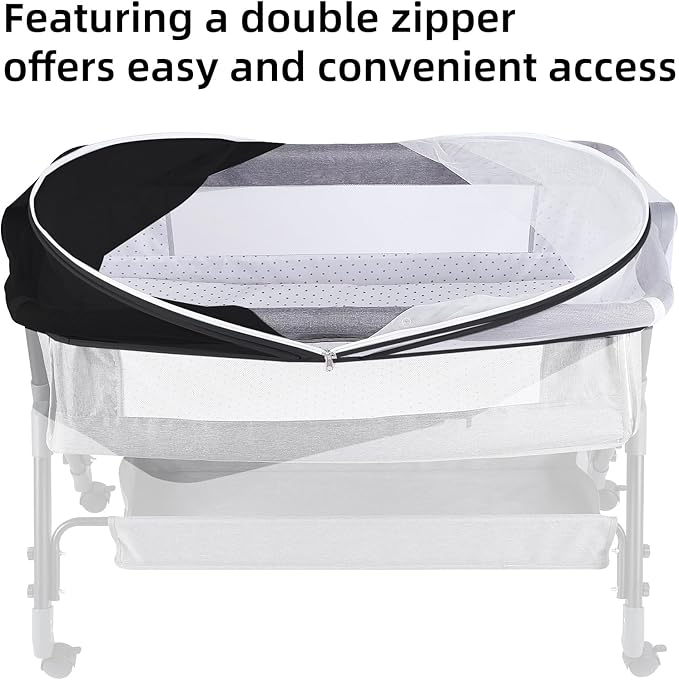 Bassinet Net Cover for Baby to Keep Insects/Bugs/Cats Out, Mosquito Net for Bassinet to Block Light with Two-Way Zippers, Breathable Mesh Holes, Ink-Shadow White