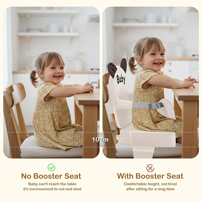 Booster Seat for Dining Table, Toddler Booster Seat for Dining Table, Kids Boys Girls Portable PU Waterproof Travel Baby Boosters Increasing Cushion with Backrest and Adjustable Strap (White, Onesize)