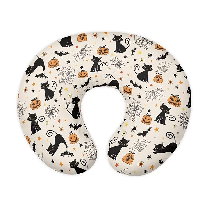 Cats Cobweb Nursing Pillow Cover for Infant Removable Neutral Breastfeeding Pillow Cover with Hidden Zipper Soft Stretchy Breastfeeding Pillow Slipcover for Halloween