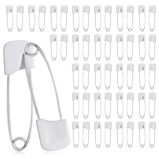 50 Pieces Diaper Pins, 2.2 Inch Plastic Head Safety Pins for Clothes, Heavy Duty Sewing Clips for Fabric and Quilting, Sturdy, Stainless Steel Diaper Pin with Safe Locking Closures