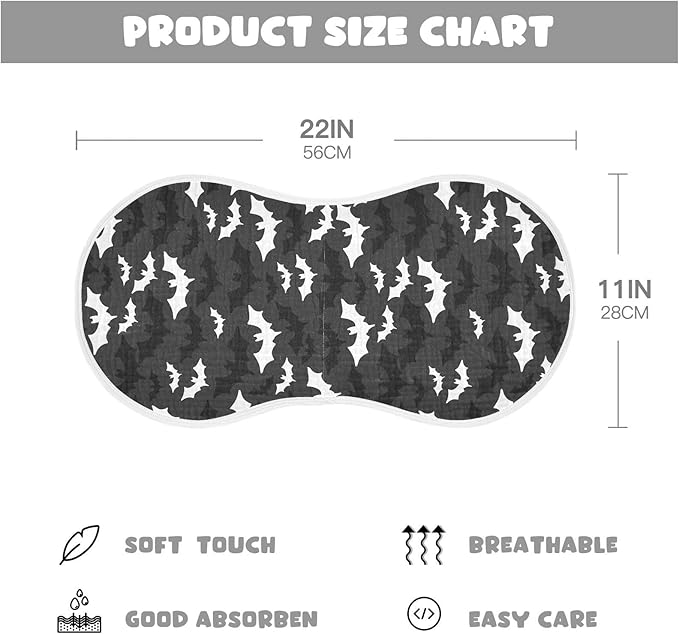Muslin Burp Cloths for Baby Boys and Girls - 1-Pack Ultra Absorbent Halloween Bats Muslin Washcloths, Newborn Towel, Milk Spit Up Rags, Burp Cloth Bib for Unisex, 22 x 11 Inch