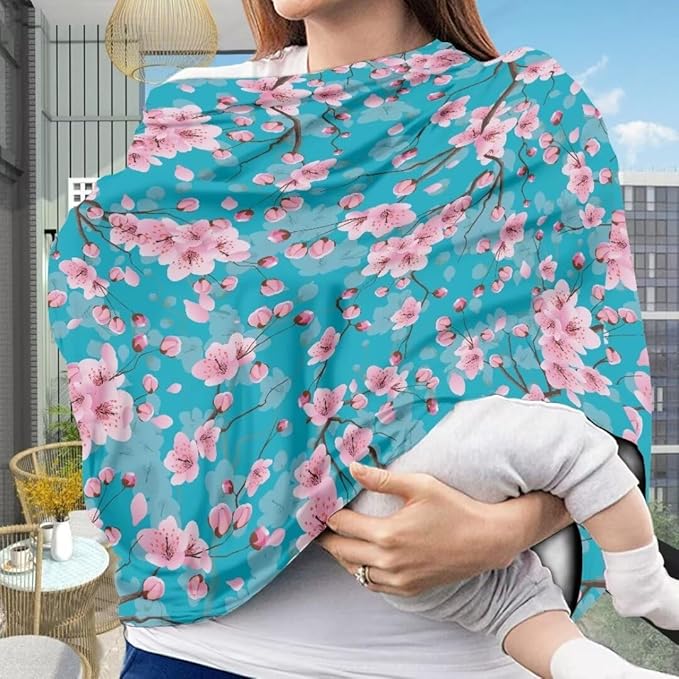 Coldinair Peach Blossom Car Seat Cover for Babies Girls,Nursing Cover,Soft Stretchy Infant Carseat Canopy,Shopping Cart/High Chair/Stroller Covers
