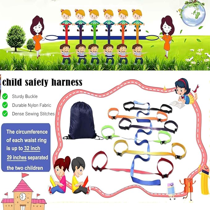 Walking Rope for Preschool,Toddler Walking Rope with Waist Belts,Children's Walking Ropes with 12 Colorful Handles,Outdoor Safety Daycare Rope for Preschool Nursery Includes a Storage Bag
