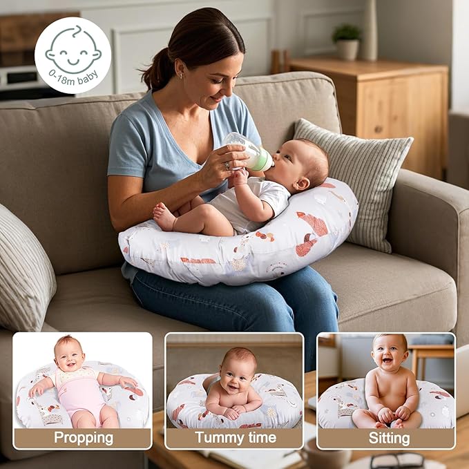 x-vesolje Nursing Pillow, Breastfeeding Pillow with Removable Cover, Ergonomic Breast Feeding Pillow, Baby Feeding Support Pillow for Mom Easier Breastfeeding- Original Size/Animal Gray