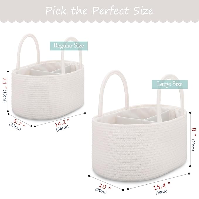 COMSE Baby Diaper Caddy Organizer, Car Caddy, Diaper Change Organizer, Gift Baskets Empty, Portable Tote Bag with Divider, Baby Shower Gifts Newborn Essentials Registry Must Have, White