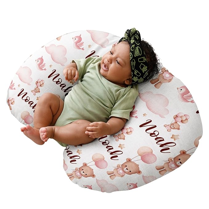 Dyoart Custom Baby Nursing Pillow Cover for Nursing, Bear Pattern Removable Nursing Covers for Breastfeeding Pillows, Ultra Soft Comfortable Slipcover for Newborn Baby Boys and Girls