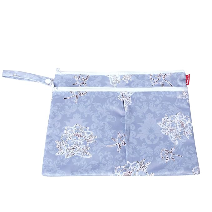Damero 3Pcs Wet Dry Bag for Cloth Diaper, Swimsuit, Clothes, Ideal for Travel, Exercise, Daycare, Roomy and Water-Resistant(Gray Flowers)
