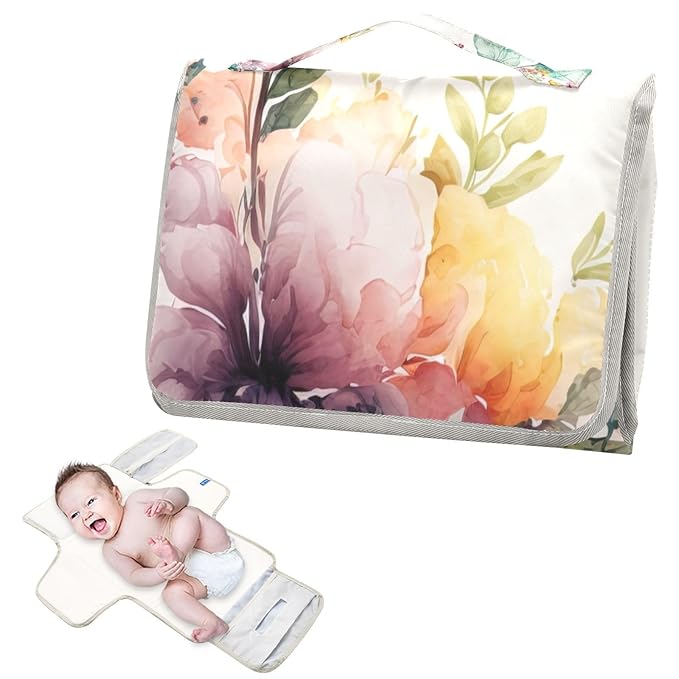 AIXIWAWA Elegant Flowers Baby Changing Pads, Portable Diaper Changing Mat Changing Station with Built in Pillow & Waterproof for Newborn Girl & Boy
