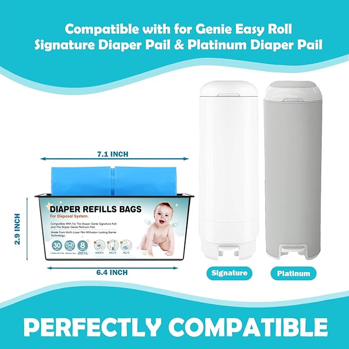 120 Bags Diaper Pail Refills Bags Compatible with Genie Easy Roll Signature and Platinum Diaper Pails | 7-Layer,Odor Barrier Technology| Holds Up to 5640 Newborn Diapers, 4Pack
