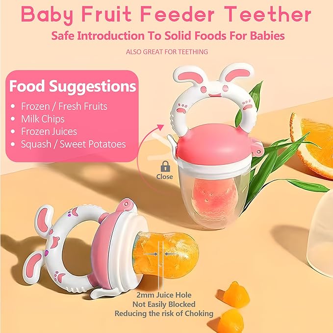 Baby Fruit Feeder Pacifier | Infant Food Feeder Pacifier & Baby Food Dispensing Spoon | Mesh Fresh Fruit Teethers for Babies | Infant Teething Feeders Shower Gifts for Boys and Girls(Blush)