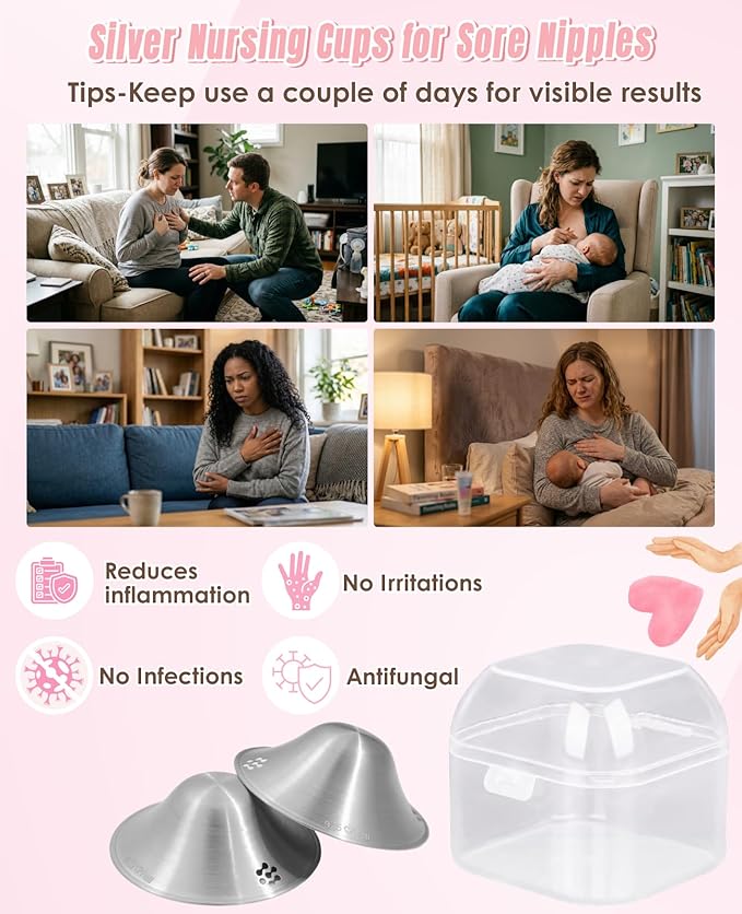 The Original Silver Nursing Cups, Nipple Covers for Breastfeeding, Nipple Shields for Nursing Newborn, Breastfeeding Essentials Silver Nipple Guards