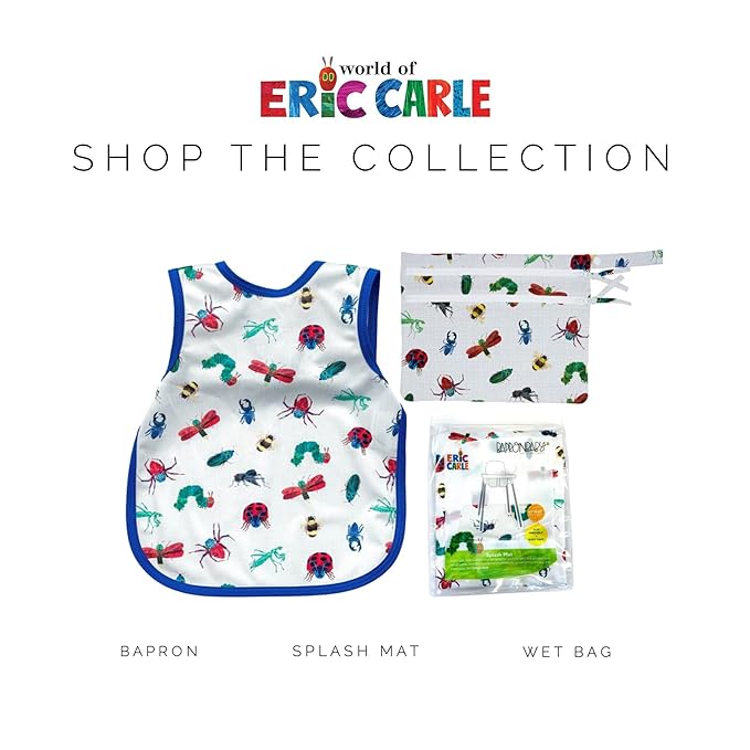 BapronBaby Eric Carle Bug World Bapron - No Neck Tie Safer Bib for Baby & Toddler - Soft Waterproof Stain Resistant - Machine Washable - Sz Baby/Toddler 6m-3T