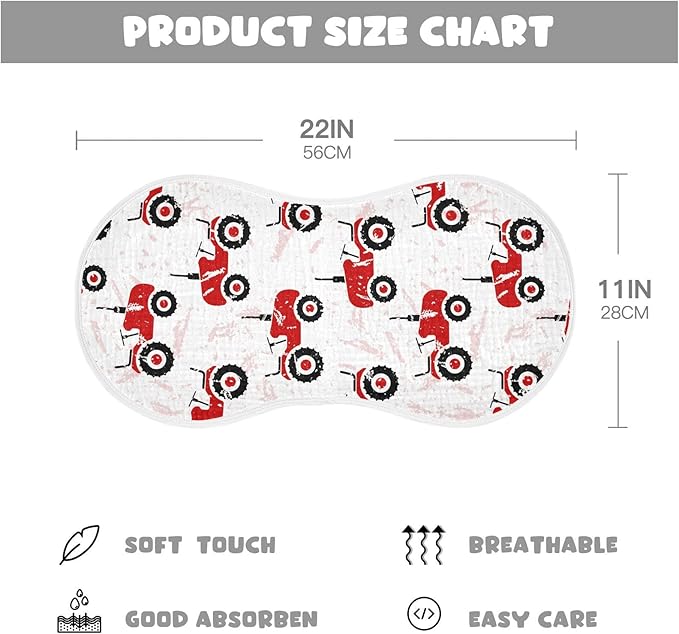 vvfelixl Muslin Burp Cloths Red Wheeled Tractors Baby Washcloths for Baby Girl Boys 2 Pack