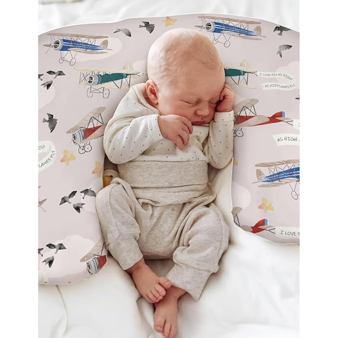 Vintage Planes Birds Sky Nursing Pillow Covers for Boy Girl Retro Flying Airplanes Baby Nursery Slipcover for Breastfeeding Pillows Aircraft Travel Soft Stretchy Removable Covers for Newborn Infant