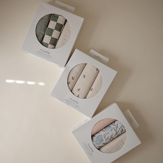 mushie Water Repellent Changing Pad Liners | Made with Organic Cotton | Set of 3 (Olive Check Combo)