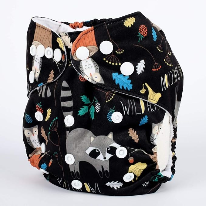 Baby Pocket Diaper Nappy Reusable Washable 8lbs to 36lbs (Racoon)